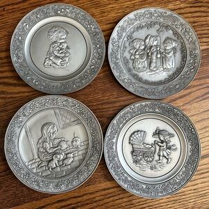 Set of 4 Vintage Hallmark Pewter Collector Plates - Limited Edition (1980-1982)